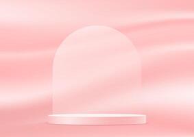 Pink satin smooth fabric background 3d with podium. Pink satin smooth fabric background space for selling products, backdrop, wallpaper, background, text. illustration. vector