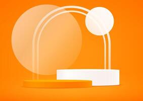 Orange background 3d with white podium. 3D abstract studio room with pedestal podium. Space for selling products on the website. illustration. vector