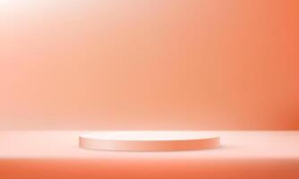 Empty peach studio room background. Peach background 3d with orange podium. Space for selling products on the website. illustration. vector