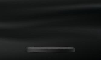Black background 3d with podium. black satin smooth fabric background. Space for selling products on the website. illustration. vector