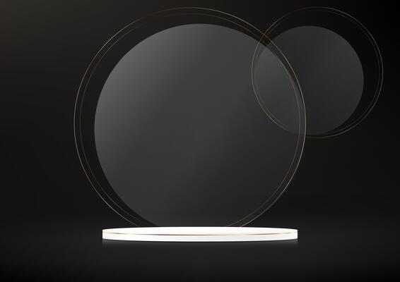 Black background 3d with white podium. 3D abstract studio room with pedestal podium. Space for selling products, backdrop, wallpaper, background, text. illustration.