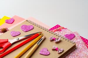 Creative crafting workspace with colorful materials and tools for DIY projects and artistic expressions photo