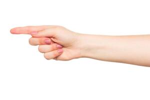 Hand pointing to the right indicating direction and suggesting movement in a clear and straightforward manner photo