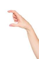 Hand gesturing a small size shows precision and expressiveness in human communication photo