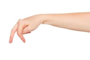 Elegant hand gesture displayed against a clean white background capturing a moment of expression and communication photo
