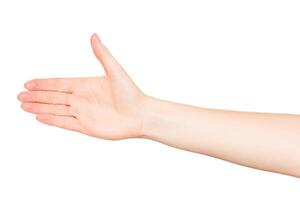 Open hand gesture displayed against a plain background inviting interaction and communication photo