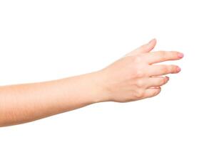Hand reaching out in a gesture of invitation against a clean background during daylight photo