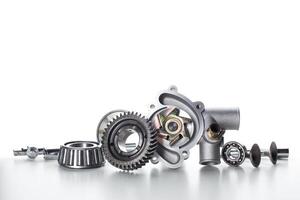Various automotive components arranged on a white background highlighting their design and functionality photo