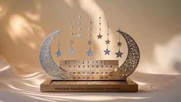 Decorative Ramadan countdown calendar featuring crescent moons and stars on a soft background photo