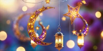 Decorative lanterns and celestial ornaments create a magical evening ambiance for a nighttime celebration photo