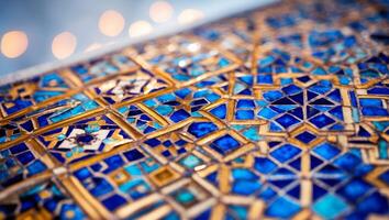 Decorative tile design featuring intricate patterns and vibrant blue hues in a vibrant cultural setting photo