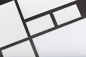 Modern workspace layout featuring blank templates for project planning and design organization photo