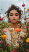 A woman in a field of flowers photo