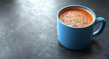 A blue cup of coffee on a table photo
