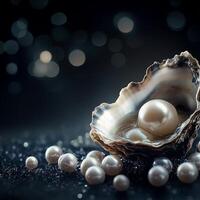 A pearl in an oyster shell with pearls around it photo