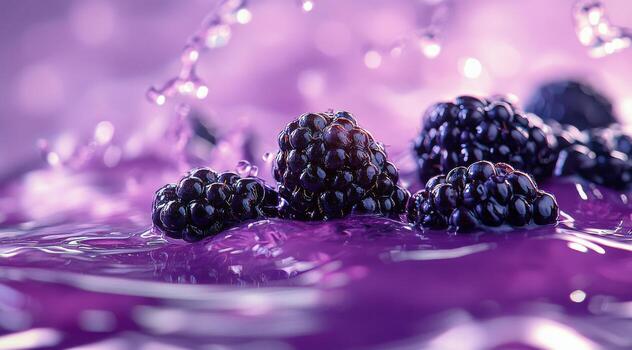 Blackberries are being splashed with water photo