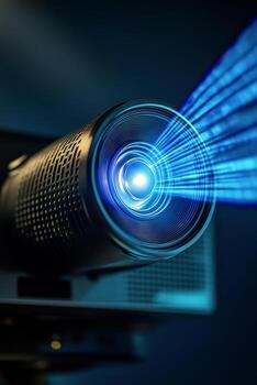 A projector with a glowing light coming out of it photo