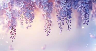 Purple flowers hanging from a tree photo