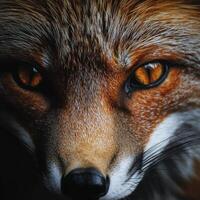 A close up of a red fox with orange eyes photo