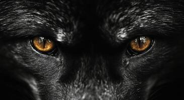 Black and white photo of a wolf's eyes
