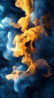 Blue and orange smoke on a black background photo