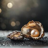 An open oyster with a pearl inside photo