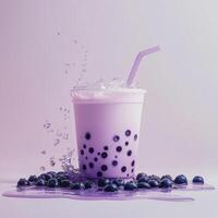 Bubble tea with blueberries on a white background photo