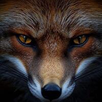 A close up of a red fox's face photo