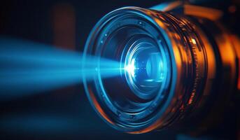 A camera lens with a bright light shining through it photo