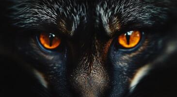 A close up of a black wolf's eyes photo