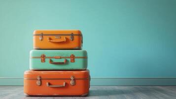 Three suitcases stacked on top of each other photo