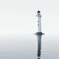 A lighthouse is shown in the middle of the ocean photo