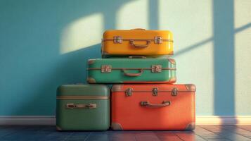 Three suitcases stacked on top of each other photo