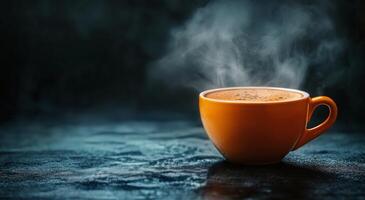 A cup of coffee with steam coming out of it photo