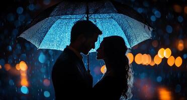 A couple under an umbrella in the rain photo