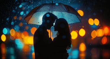 Couple under umbrella in rain photo