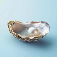 An oyster shell with a pearl in it photo