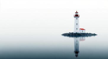 A lighthouse is in the middle of the ocean photo