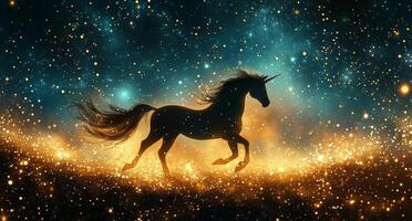 A horse running in the night with stars photo