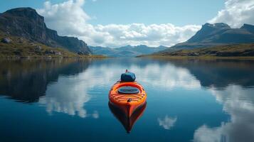 A man in a kayak on a calm lake photo