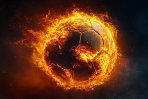 A soccer ball is on fire in the dark photo
