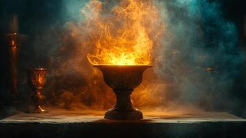 A burning cup with smoke coming out of it photo