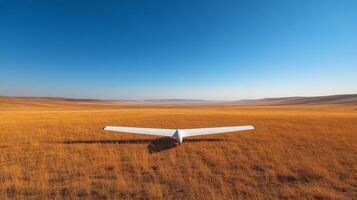 A glider is sitting in a field photo