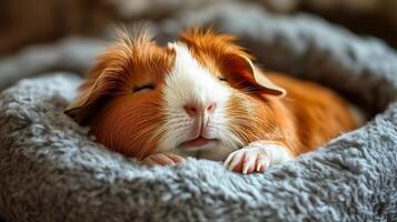 A guinea is sleeping in a bed photo