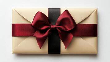 A gift box with a red ribbon and black bow photo