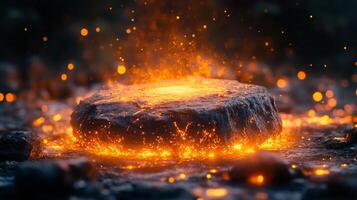 A lava rock is being lit up by fire photo
