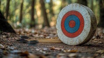 An arrow and target in the woods photo