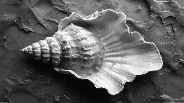 A black and white photo of a shell