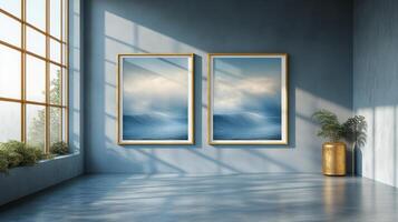Two framed pictures of the ocean in a room photo
