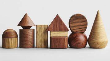 Wooden toys with different shapes and sizes photo